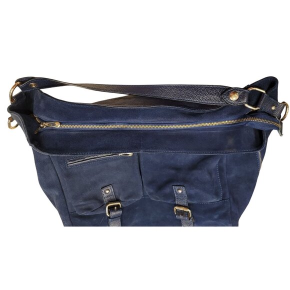 Navy Leather & Suede Tote Bag - Picture 6 of 8